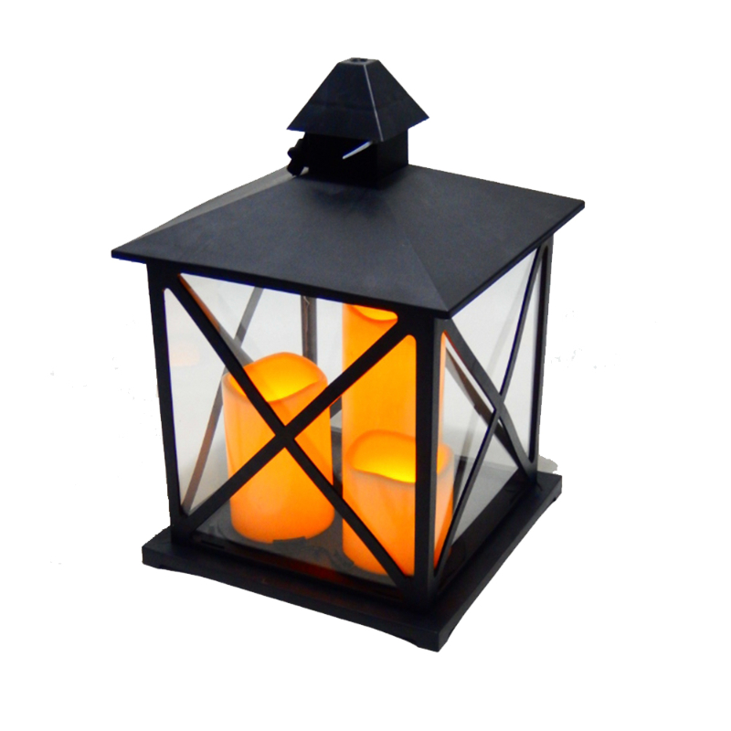 FAROL CUADRADO NEGRO CON VELAS LED 37cm