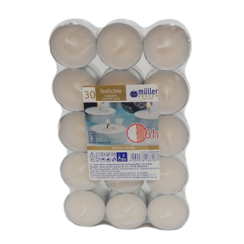 TEALIGHTS FLAT BLANCO 30u 6H