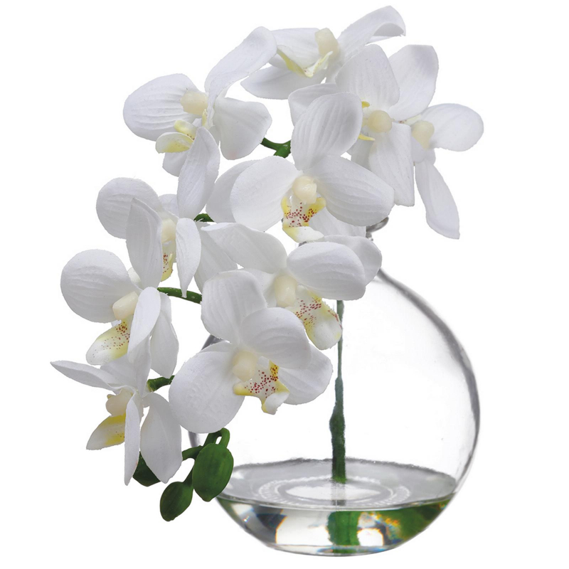 ORQUIDEA EN BASE VIDRIO 25cm BLANCO