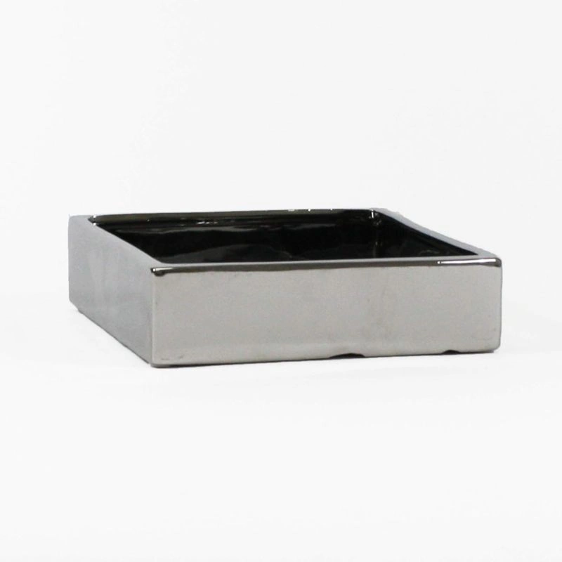 BASE CERÁMICA RECTANGULAR PLATEADA 30X18 CM